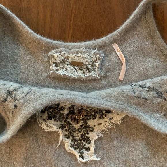 Free People Taupe Grey Sweater Tank Raw Edge XS - Picture 2 of 3